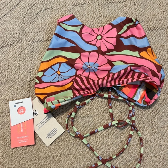 Reversible Halter Gaby High Neck Bikini Top Floral Stripe NEW Boho Y2K NWT Maaji - Picture 6 of 8